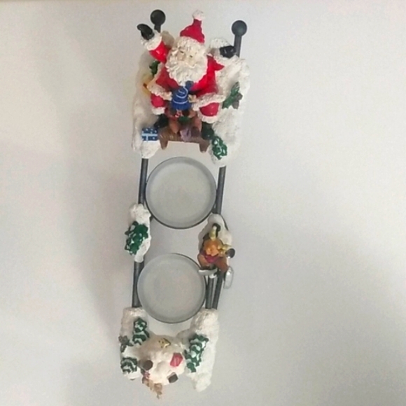 Vintage Sledding Santa Candle Holders Christmas Decor with Cute Reindeers 10x14" - Picture 4 of 10